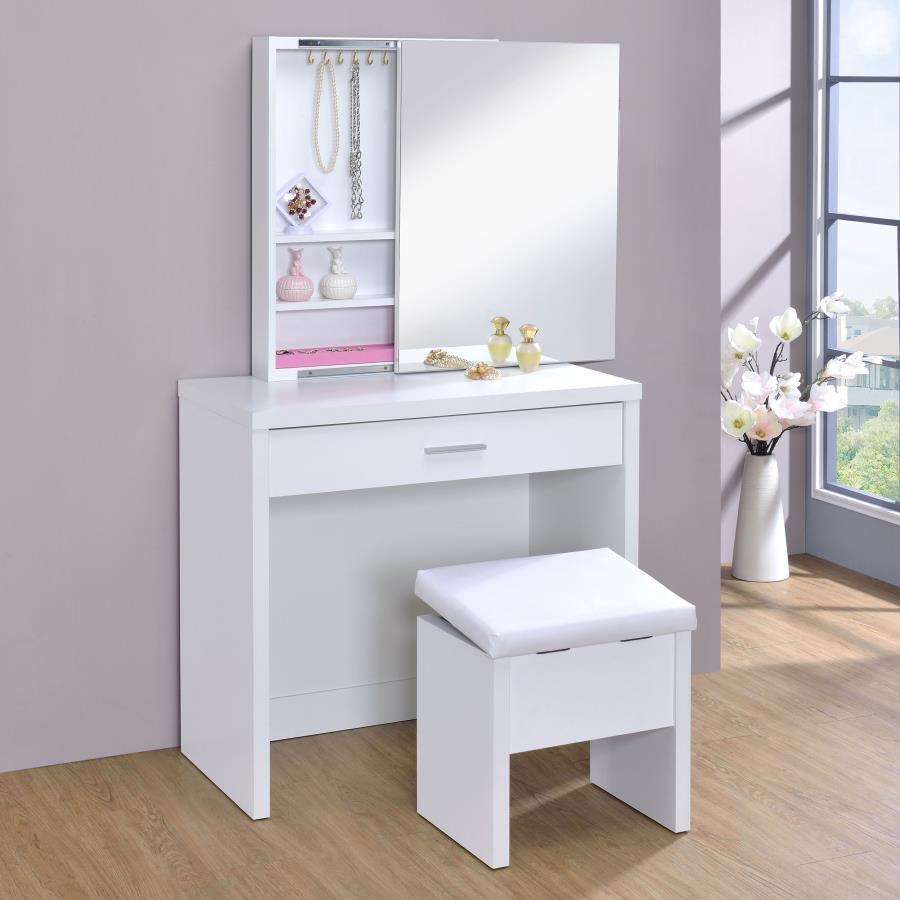 Harvey Vanity Set with Lift-Top Stool White-3