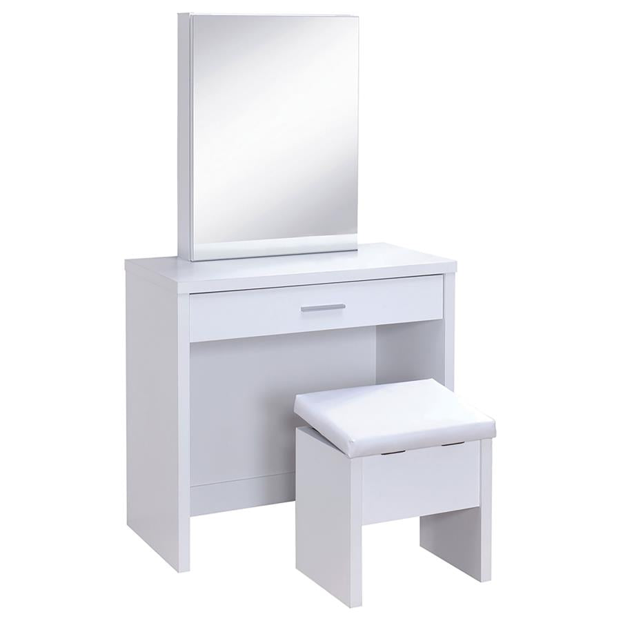 Harvey Vanity Set with Lift-Top Stool White-1