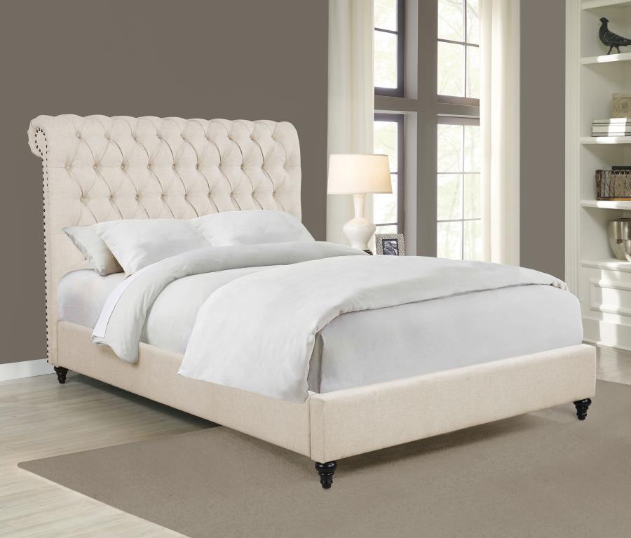 Devon 57-inch Upholstered Queen Panel Bed Beige-zoom-2