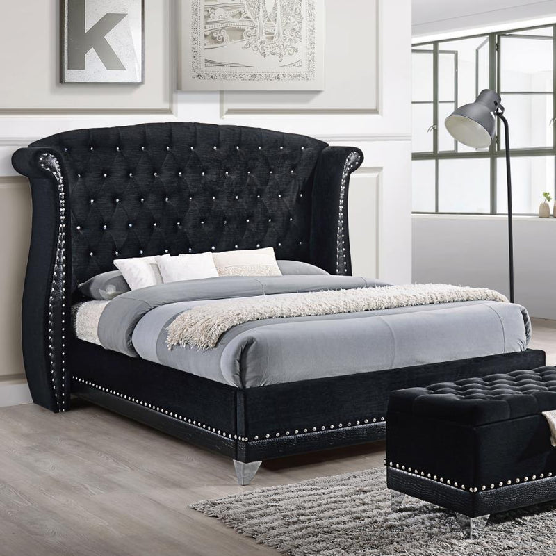 Barzini Upholstered Eastern King Wingback Bed Black-zoom-