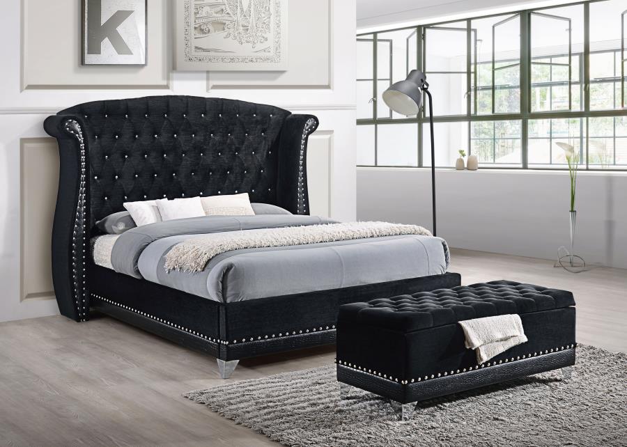 Barzini Upholstered Eastern King Wingback Bed Black-4
