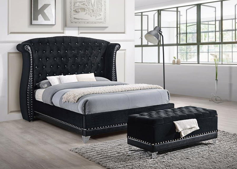 Barzini Upholstered Eastern King Wingback Bed Black-zoom-