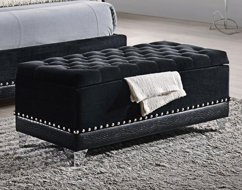 Barzini Velvet Upholstered Tufted Storage Bench Black-zoom-