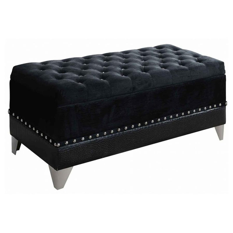 Barzini Velvet Upholstered Tufted Storage Bench Black-zoom-