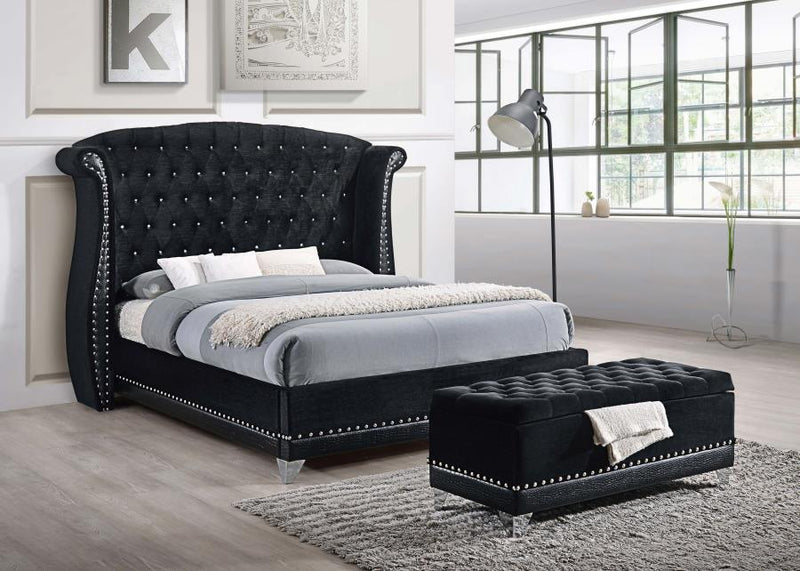 Barzini Velvet Upholstered Tufted Storage Bench Black-zoom-