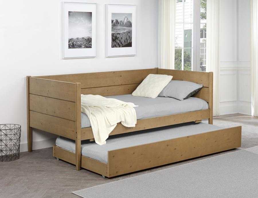 Calinda Wood Twin Daybed With Trundle Natural-2
