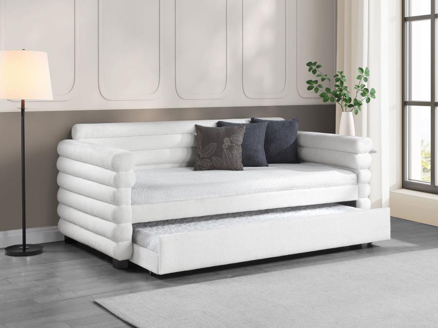 Patricia Boucle Upholstered Twin Day Bed with Trundle White-zoom-2