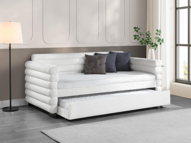 Patricia Boucle Upholstered Twin Day Bed with Trundle White-zoom-