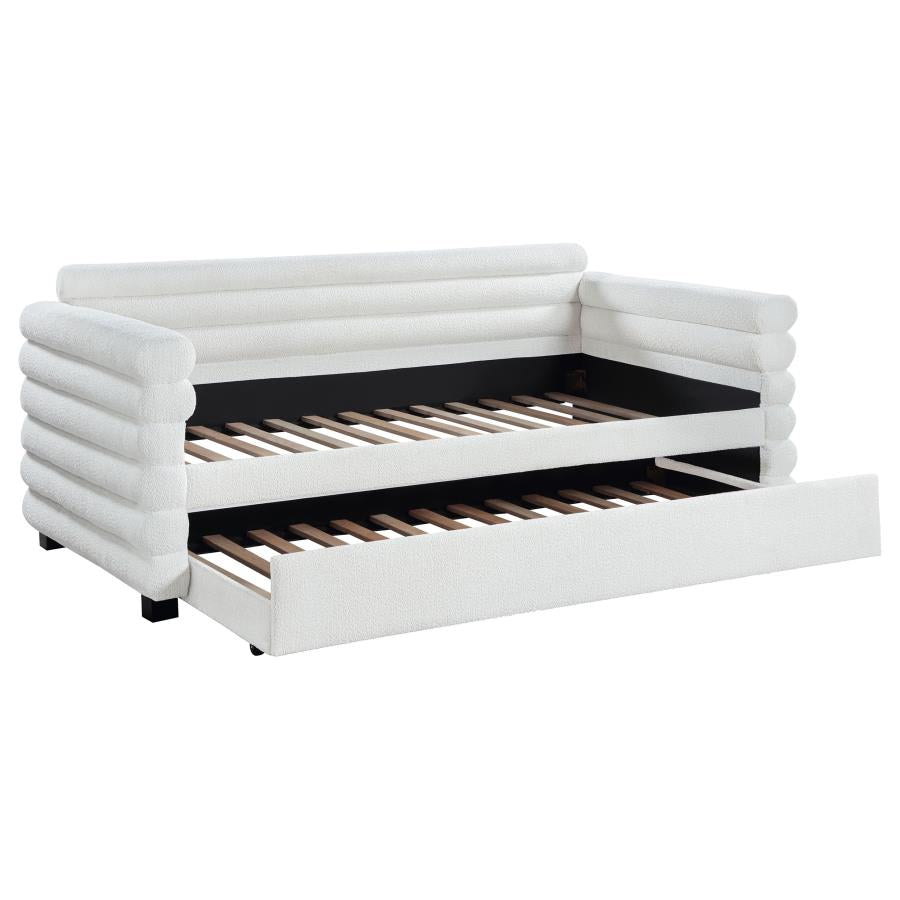 Patricia Boucle Upholstered Twin Day Bed with Trundle White-zoom-1
