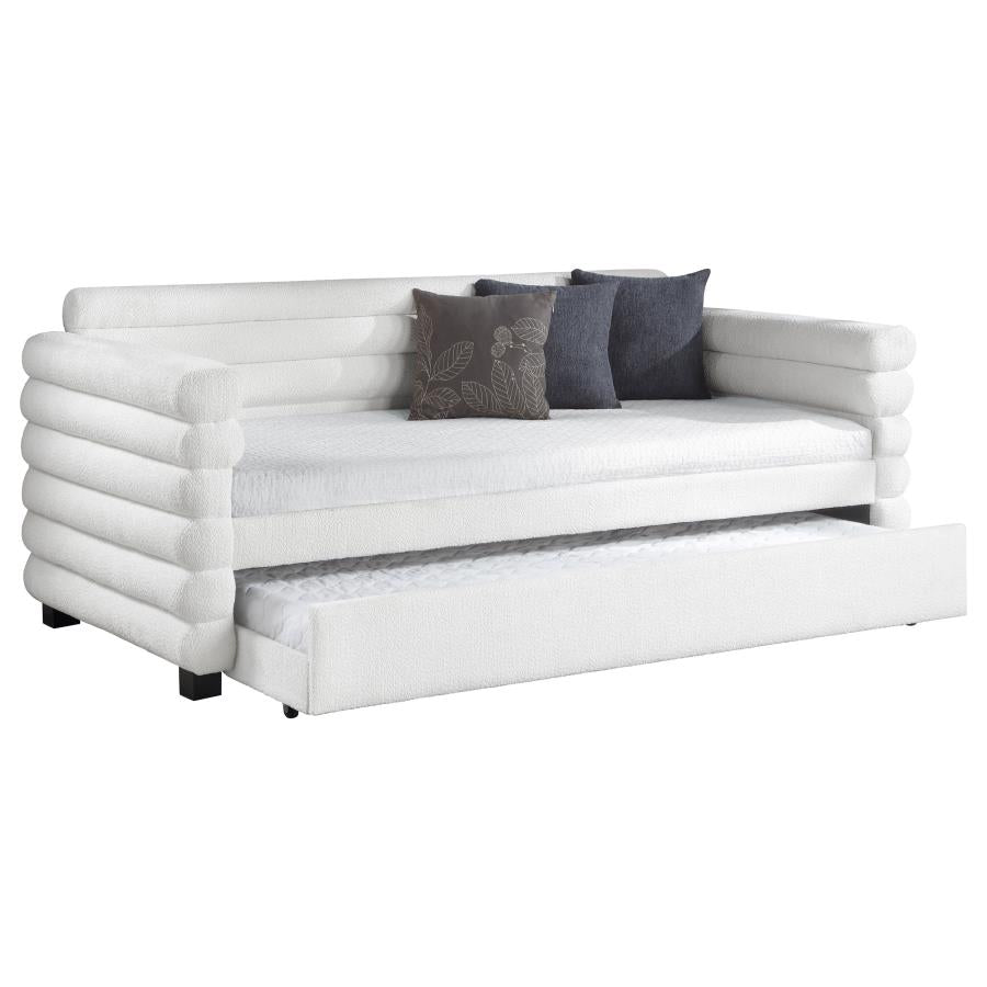 Patricia Boucle Upholstered Twin Day Bed with Trundle White-3