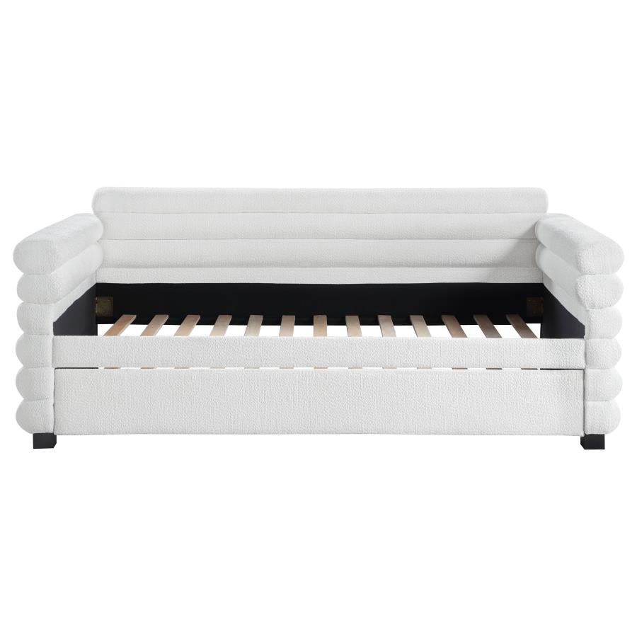 Patricia Boucle Upholstered Twin Day Bed with Trundle White-4