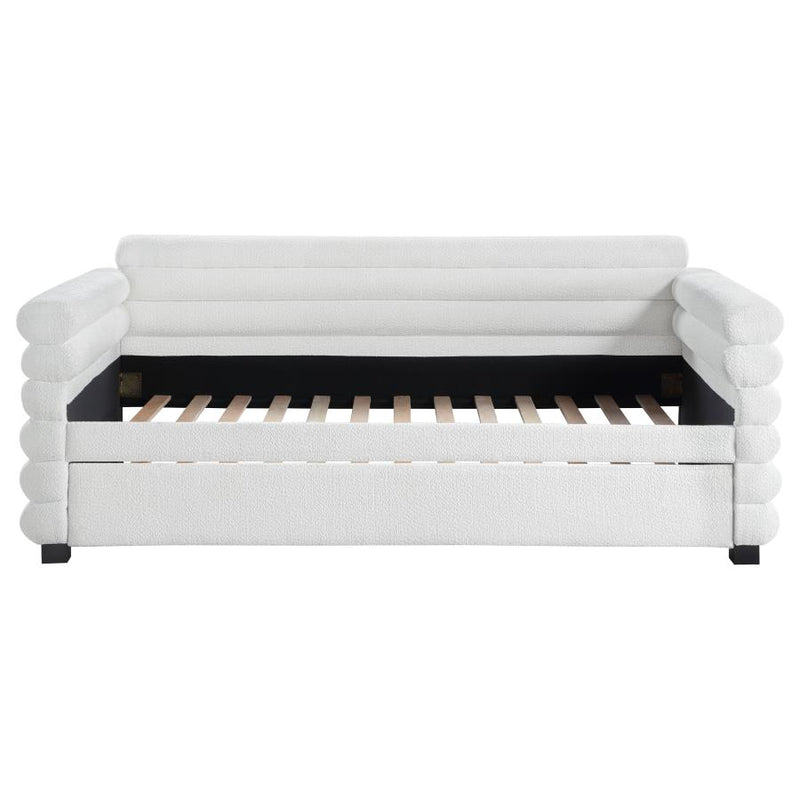 Patricia Boucle Upholstered Twin Day Bed with Trundle White-zoom-