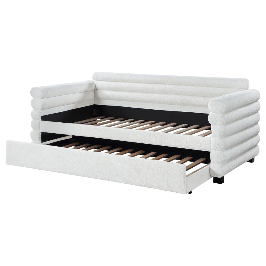 Patricia Boucle Upholstered Twin Day Bed with Trundle White-5