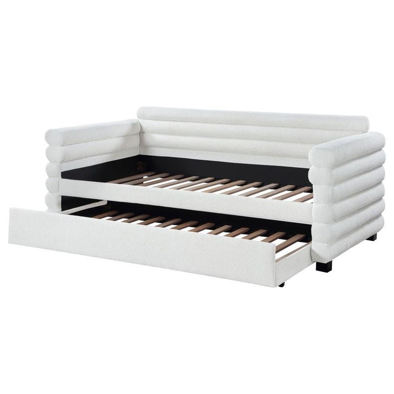 Patricia Boucle Upholstered Twin Day Bed with Trundle White-zoom-