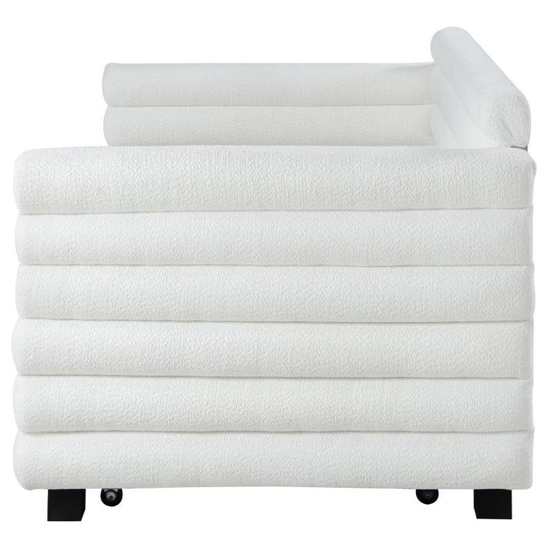 Patricia Boucle Upholstered Twin Day Bed with Trundle White-zoom-