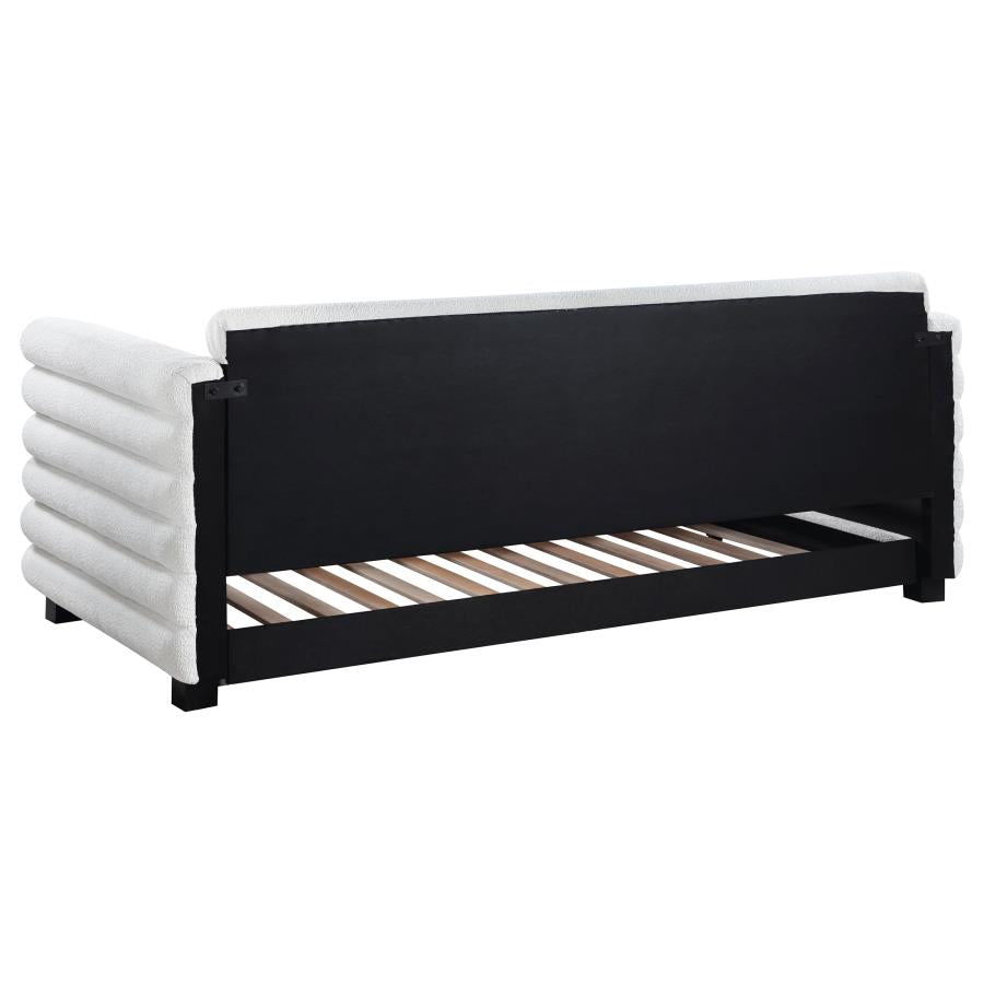 Patricia Boucle Upholstered Twin Day Bed with Trundle White-7