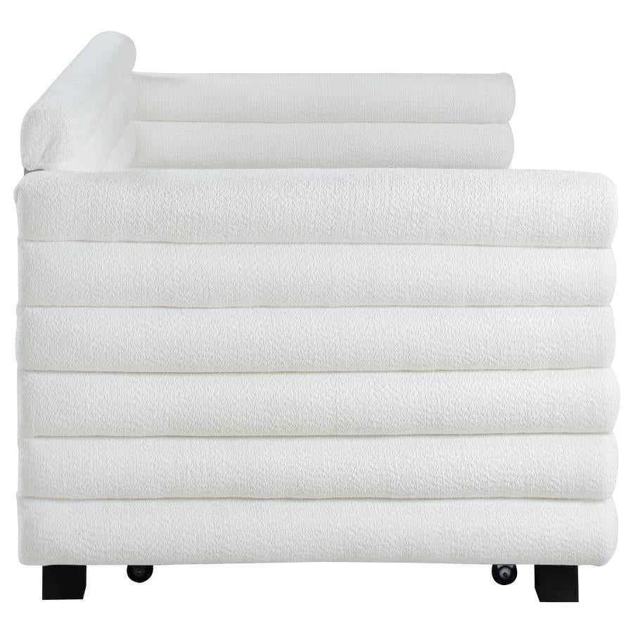 Patricia Boucle Upholstered Twin Day Bed with Trundle White-9