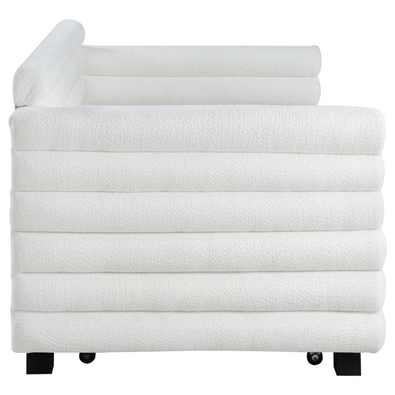 Patricia Boucle Upholstered Twin Day Bed with Trundle White-zoom-
