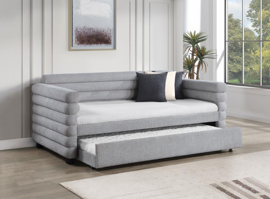 Patricia Boucle Upholstered Twin Day Bed with Trundle Grey-zoom-2