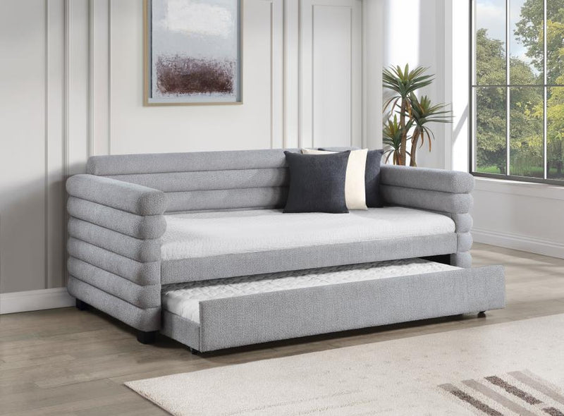 Patricia Boucle Upholstered Twin Day Bed with Trundle Grey-zoom-
