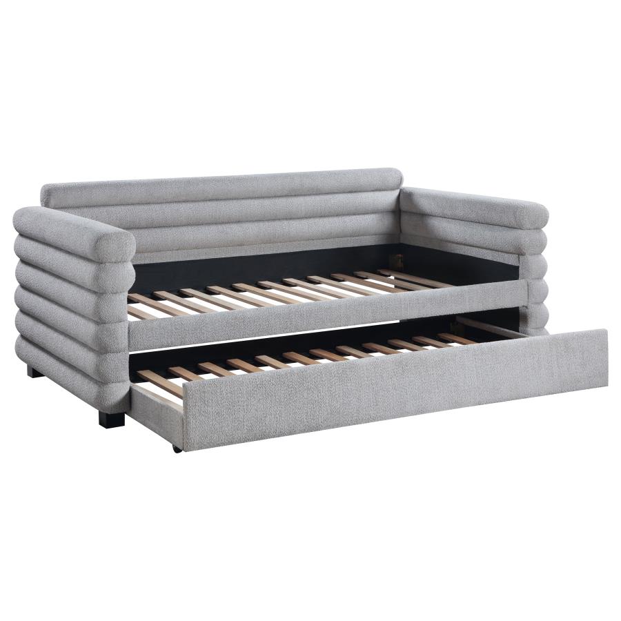 Patricia Boucle Upholstered Twin Day Bed with Trundle Grey-1