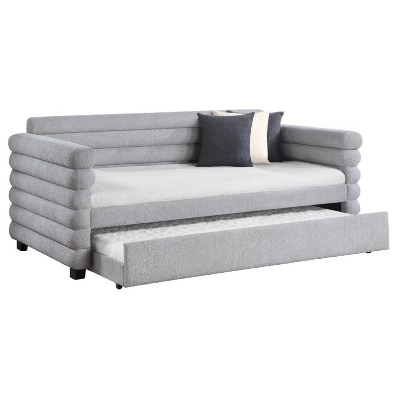 Patricia Boucle Upholstered Twin Day Bed with Trundle Grey-zoom-