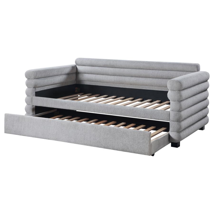 Patricia Boucle Upholstered Twin Day Bed with Trundle Grey-5