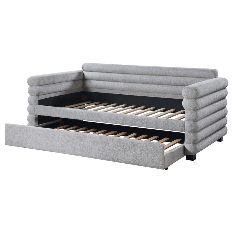 Patricia Boucle Upholstered Twin Day Bed with Trundle Grey-zoom-