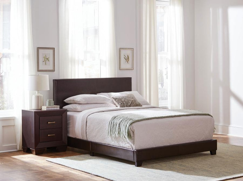 Dorian Faux Leather Upholstered Eastern King Panel Bed Brown-zoom-