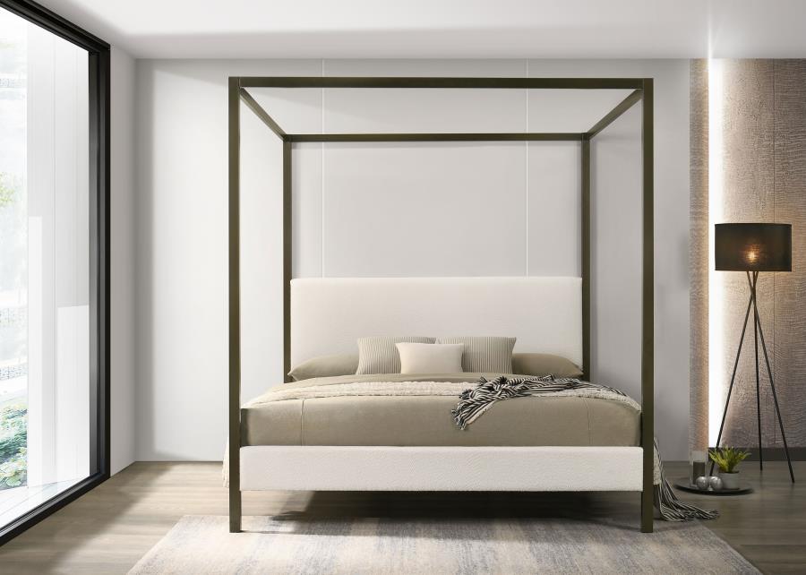 Monroe Upholstered Eastern King Canopy Bed Vanilla-zoom-2