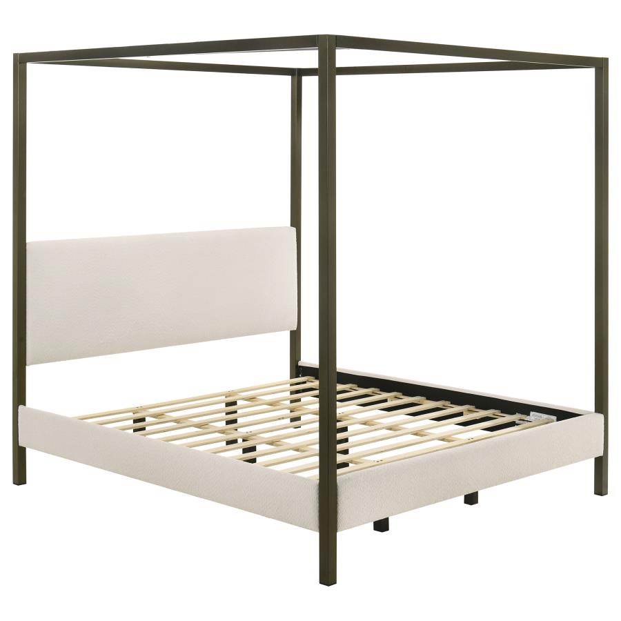 Monroe Upholstered Eastern King Canopy Bed Vanilla-zoom-1