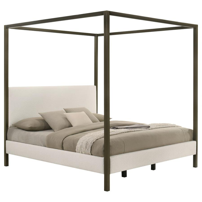 Monroe Upholstered Eastern King Canopy Bed Vanilla-zoom-