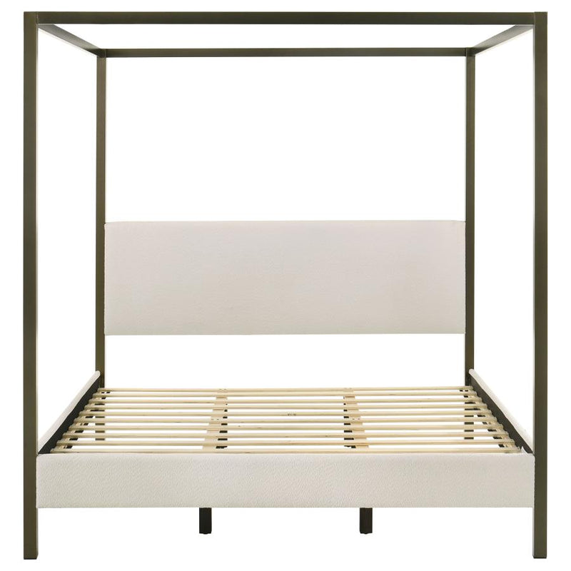 Monroe Upholstered Eastern King Canopy Bed Vanilla-zoom-