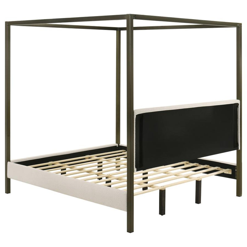 Monroe Upholstered Eastern King Canopy Bed Vanilla-zoom-