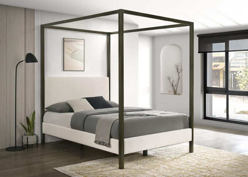 Monroe Upholstered Queen Canopy Bed Vanilla-zoom-