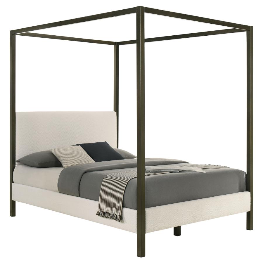 Monroe Upholstered Queen Canopy Bed Vanilla-3