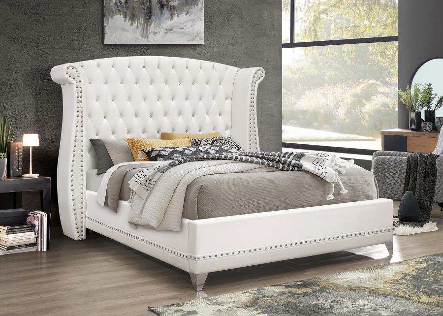 Barzini Upholstered Eastern King Wingback Bed White-zoom-2