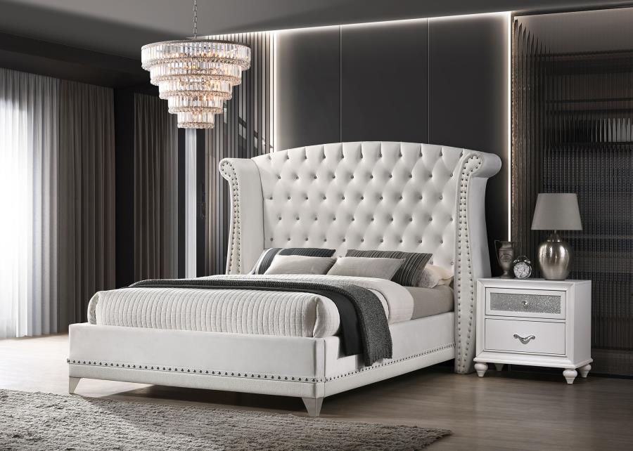 Barzini Upholstered Eastern King Wingback Bed White-zoom-5