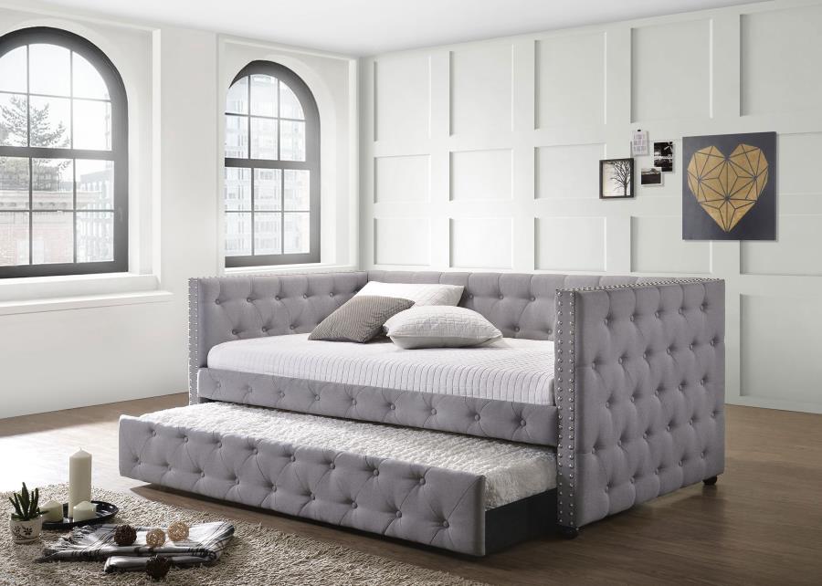 Mockern Upholstered Twin Daybed with Trundle Grey-2