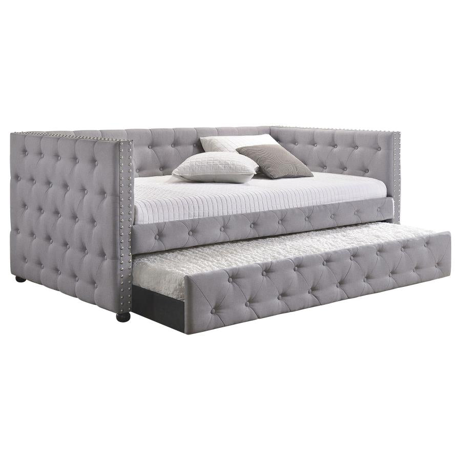 Mockern Upholstered Twin Daybed with Trundle Grey-3