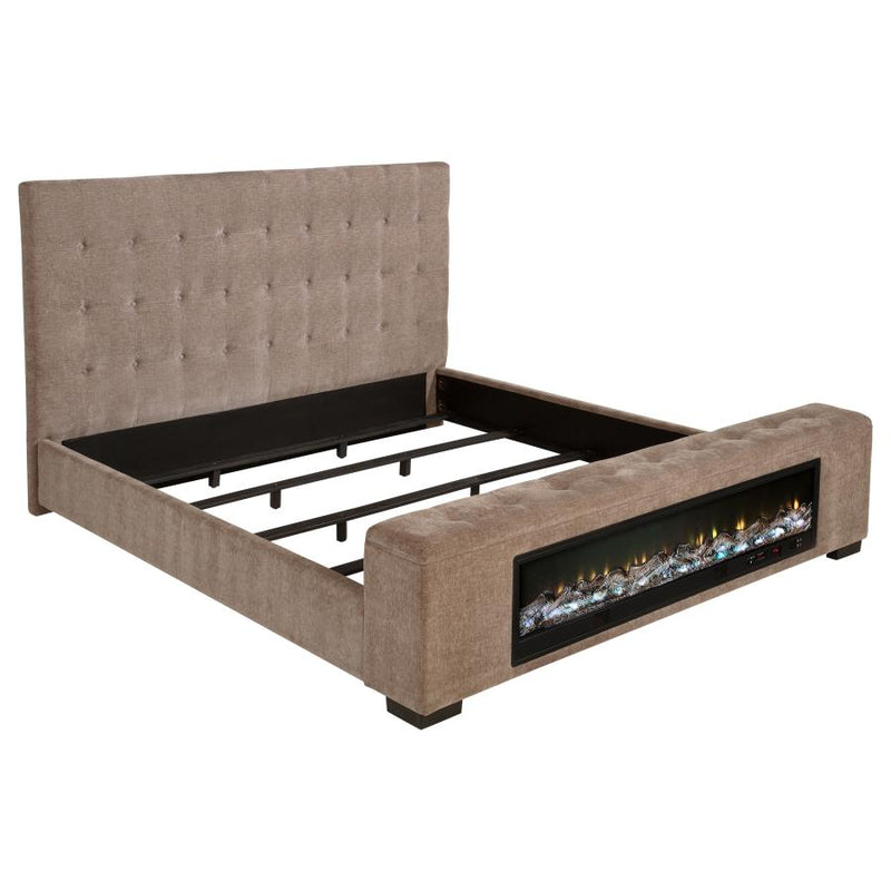 Senna Upholstered California King Audio Flame Visualizer Bed Brown-zoom-