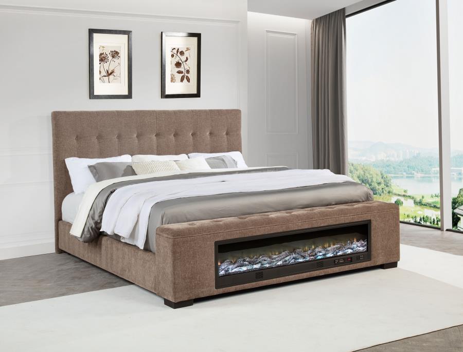 Senna Upholstered Queen Audio Flame Visualizer Bed Brown-2