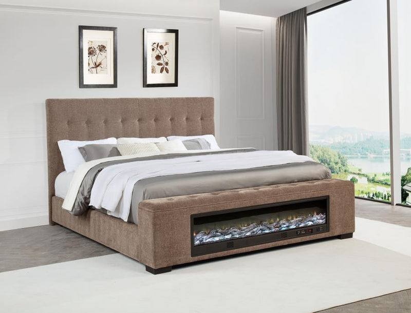 Senna Upholstered Queen Audio Flame Visualizer Bed Brown-zoom-