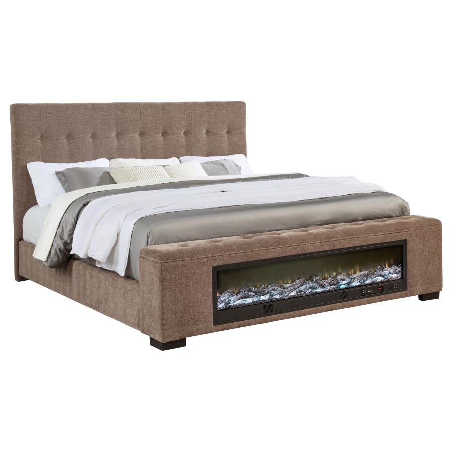 Senna Upholstered Queen Audio Flame Visualizer Bed Brown-3