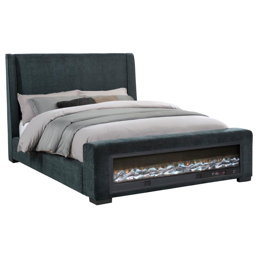 Preston Upholstered Eastern King Audio Flame Visualizer Bed Dark Blue-zoom-3