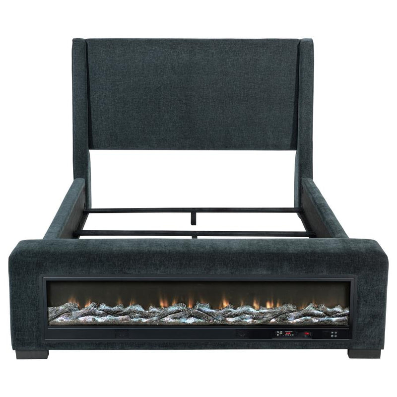 Preston Upholstered California King Audio Flame Visualizer Bed Dark Blue-zoom-
