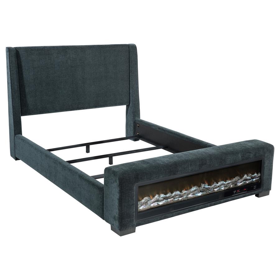 Preston Upholstered Queen Audio Flame Visualizer Bed Dark Blue-zoom-1