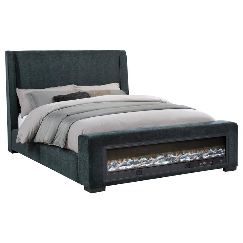 Preston Upholstered Queen Audio Flame Visualizer Bed Dark Blue-zoom-