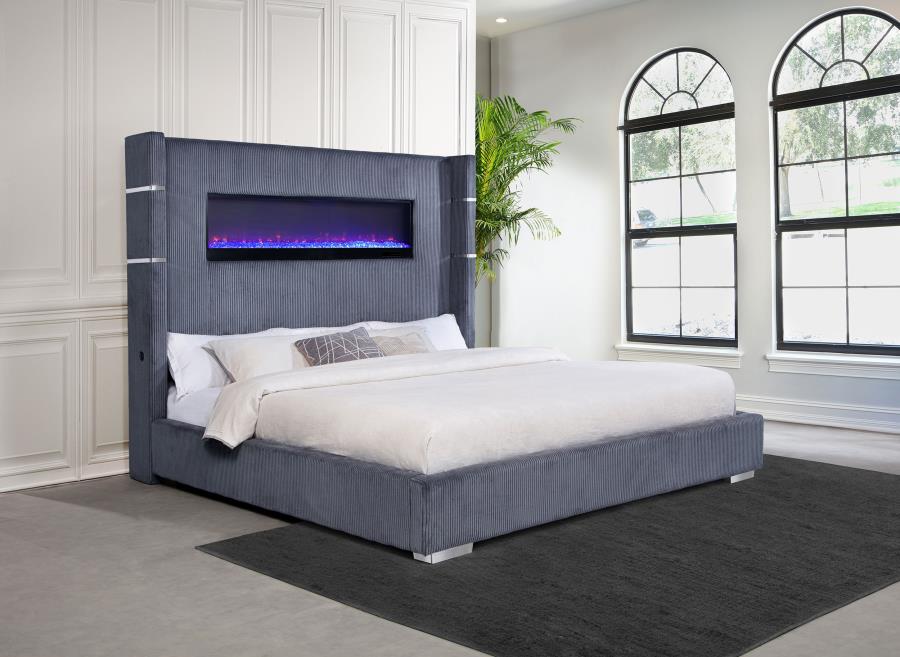 Tisdall Upholstered Eastern King Flame Visualizer Bed Grey-zoom-2