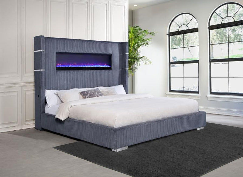 Tisdall Upholstered Eastern King Flame Visualizer Bed Grey-zoom-